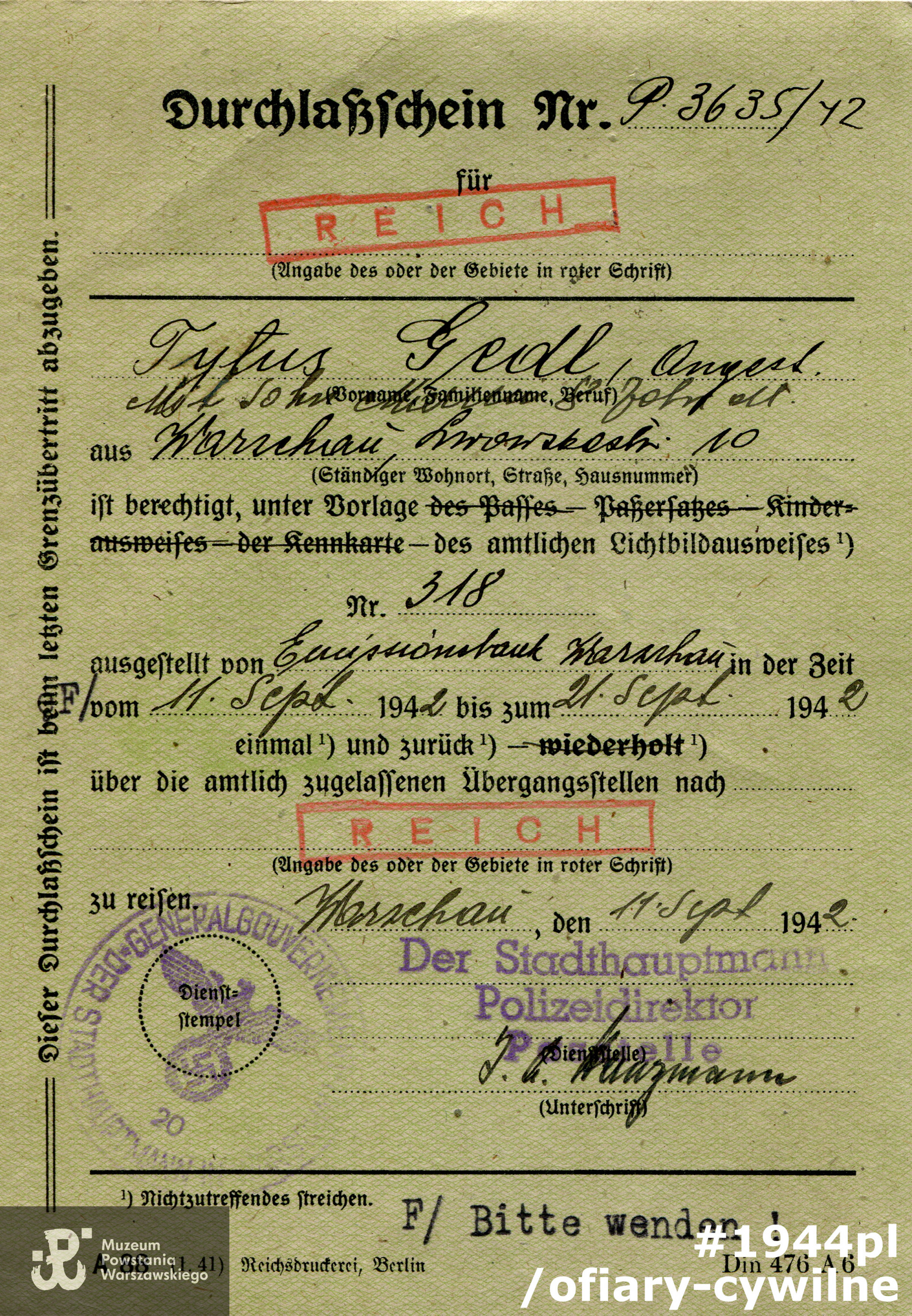 Dokument udostępniony przez syna Pana Marka Gedla