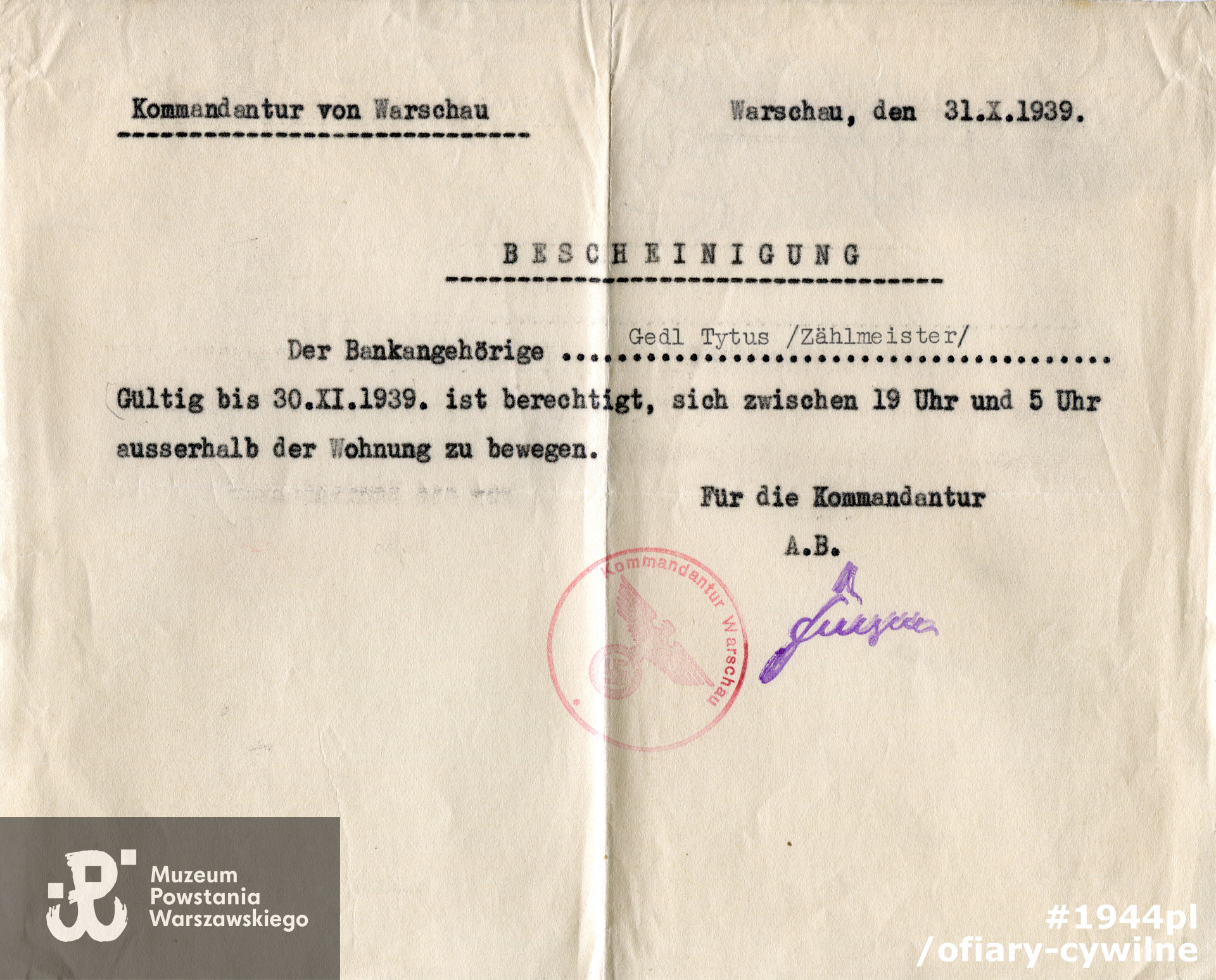 Dokument udostępniony przez syna Pana Marka Gedla