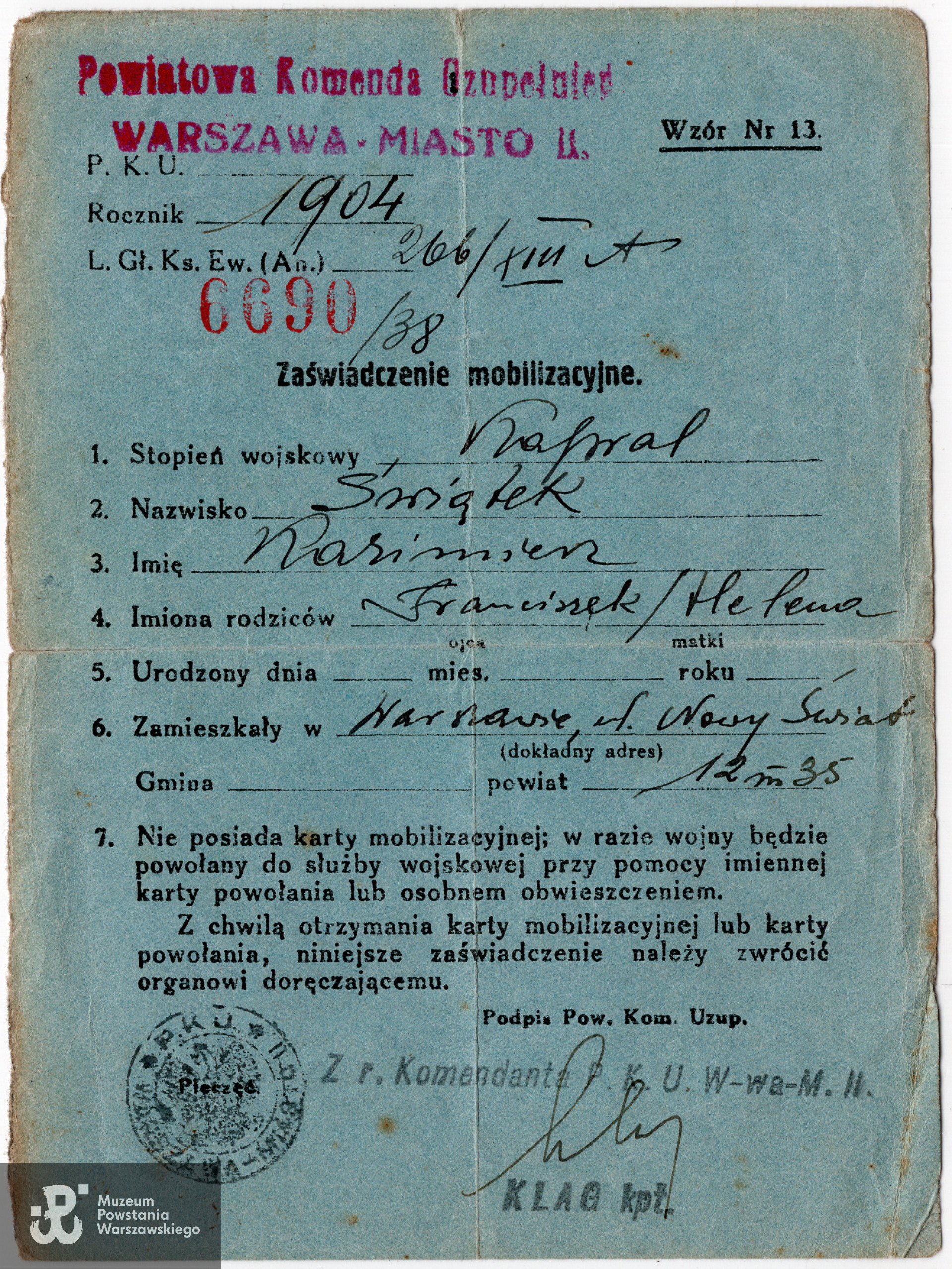 zbiory Muzeum Powstania Warszawskiego nr akcesji P/9477/20 dar Pani Elżbiety Machały