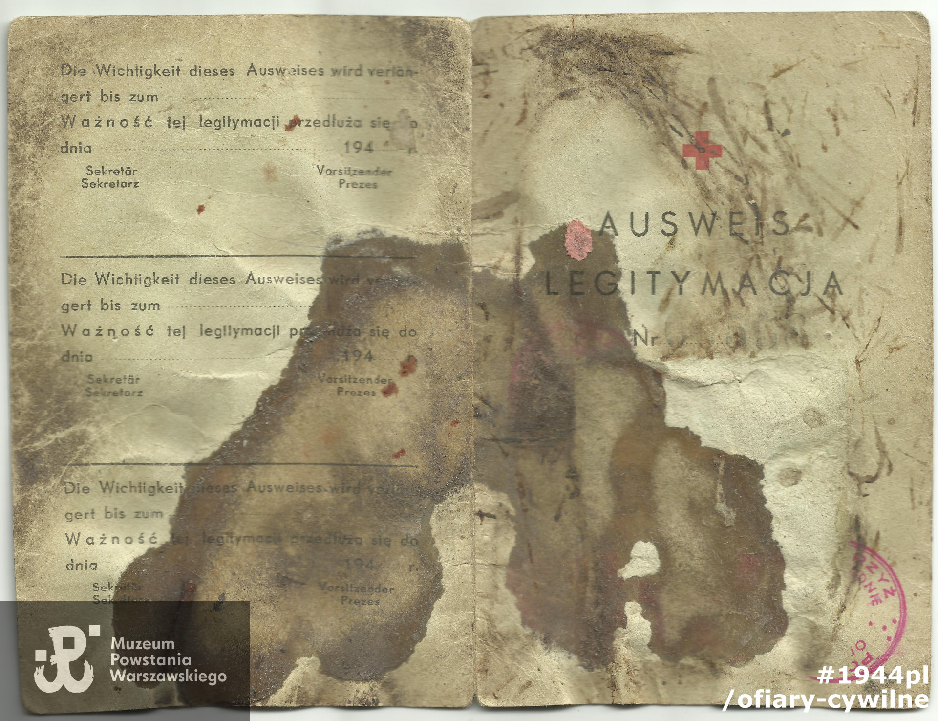 Legitymacja PCK należąca do Stefana Sieradzana (rewers) udostępniona przez p. Dariusza Sieradzana