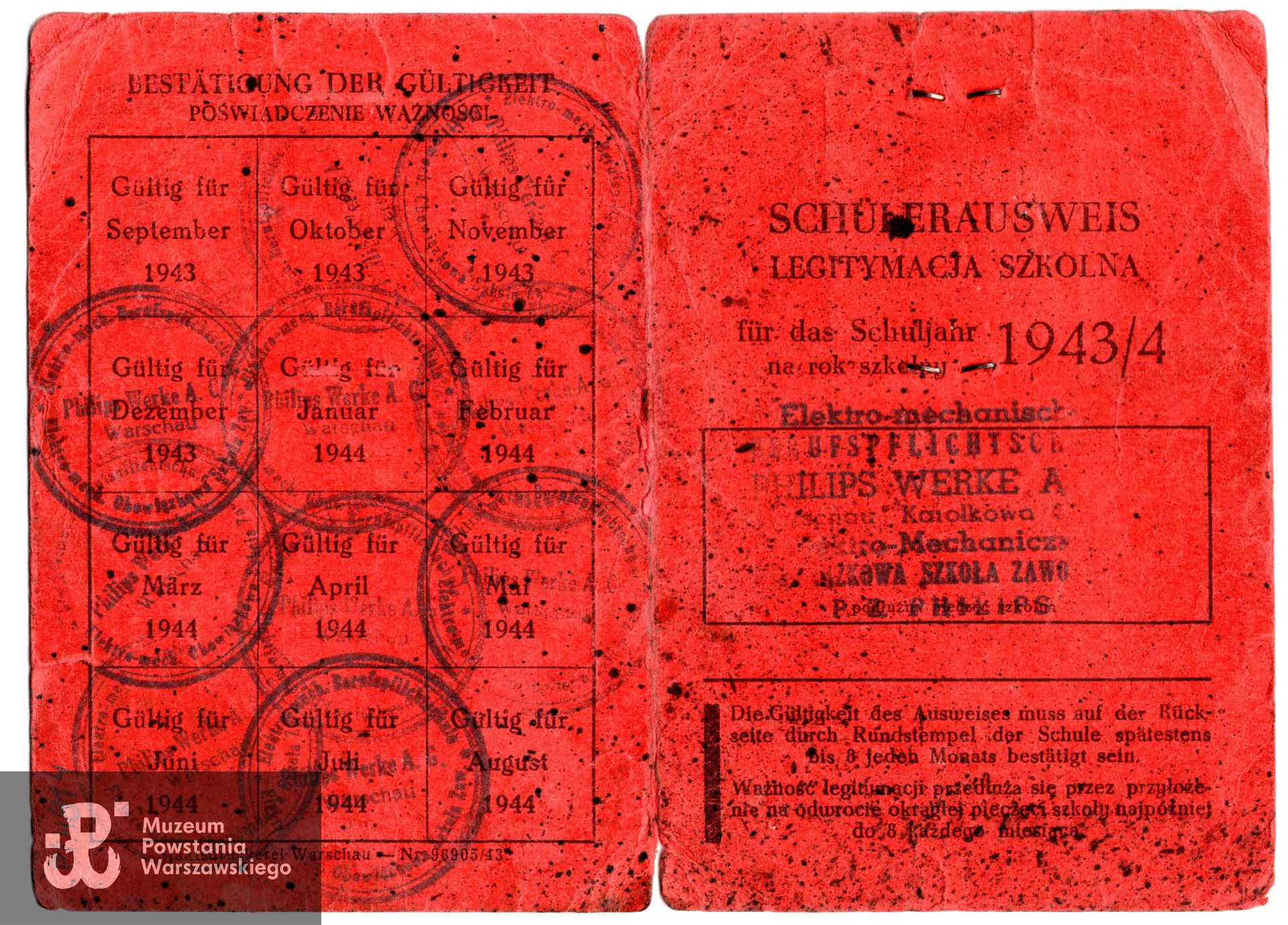 Legitymacja szkolna Zbigniewa Porzyckiego, zbiory Muzeum Powstania Warszawskiego syg. MPW-A-4778 dar brata Andrzeja Porzyckiego