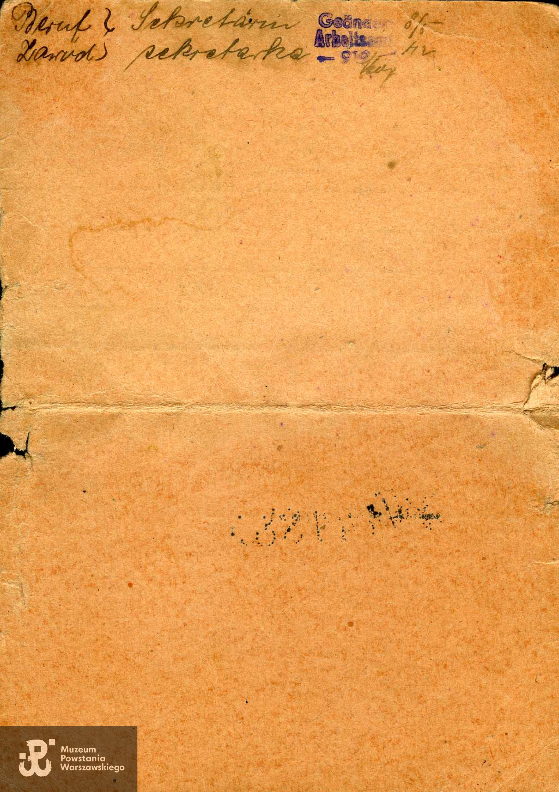 Karta Pracy Leokadii Golanowskiej (rewers), zbiory rodzinne udostępnił Pan Grzegorz Ostrowski