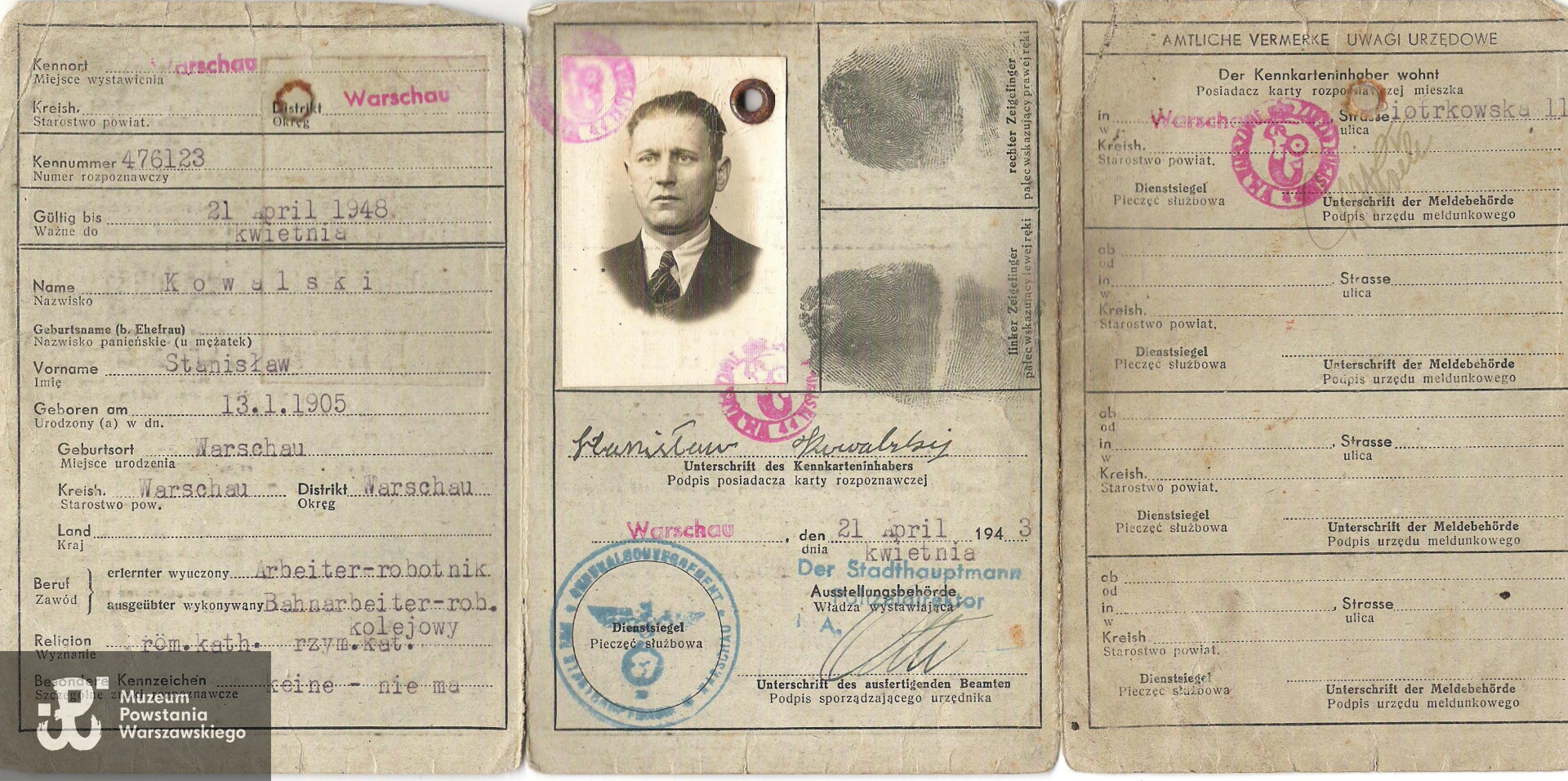 Okupacyjna kenkarta Stanisława Kowalskiego udostępniona przez pana Mariusza Kowalskiego