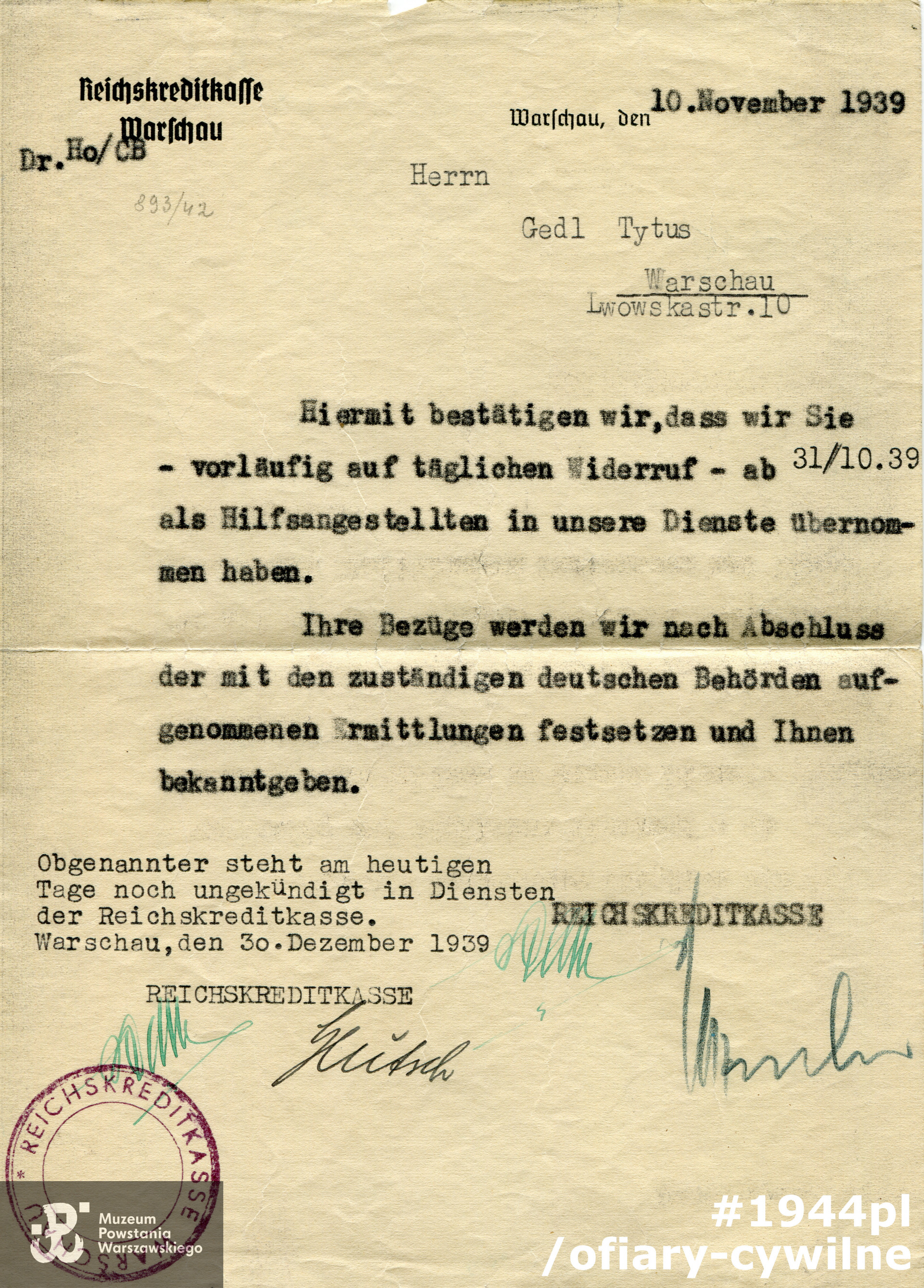 Dokument udostępniony przez syna Pana Marka Gedla