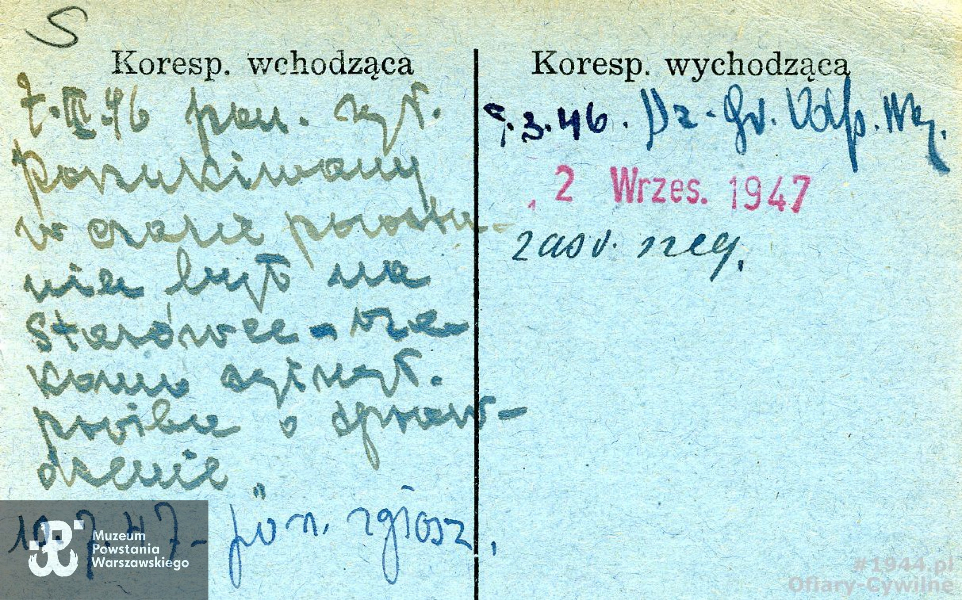 Adnotacje na drugiej karcie dotyczące poszukiwań Feliksa, ze zbiorów Krajowego Biura Informacji i Poszukiwań PCK