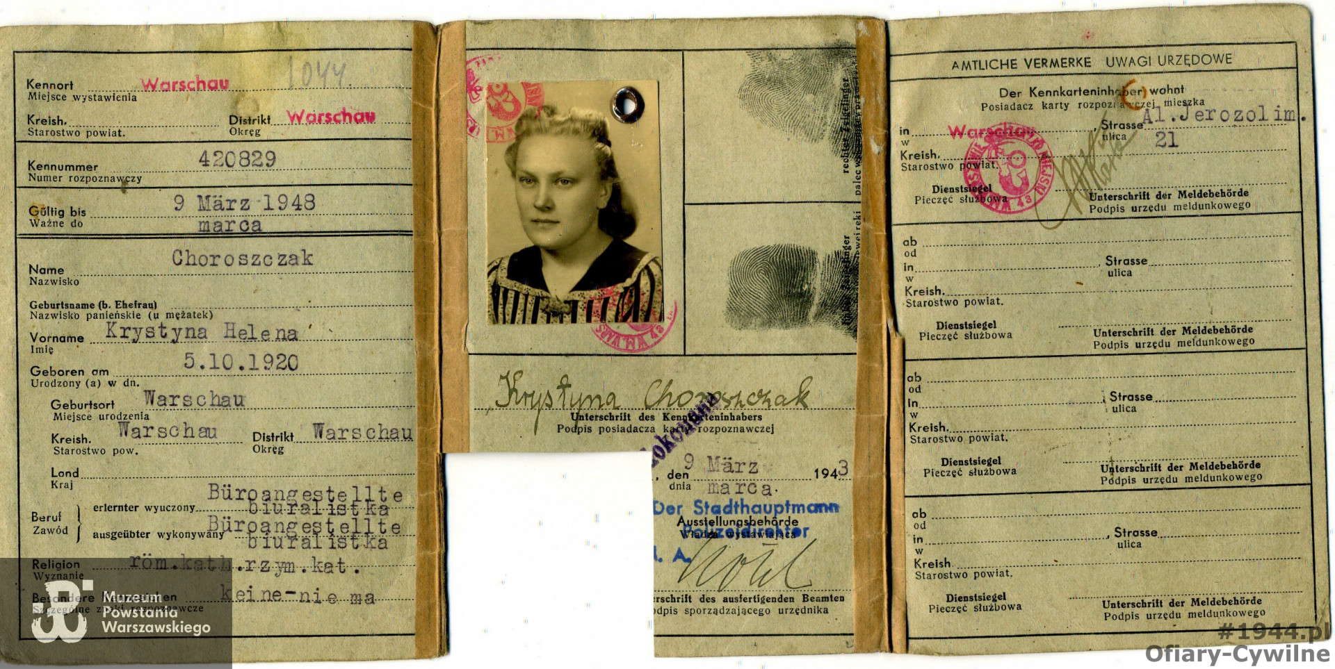 Kenkarta należąca do Krystyny Choroszczak, ze zbiorów rodzinnych pana Jana Kosackiego