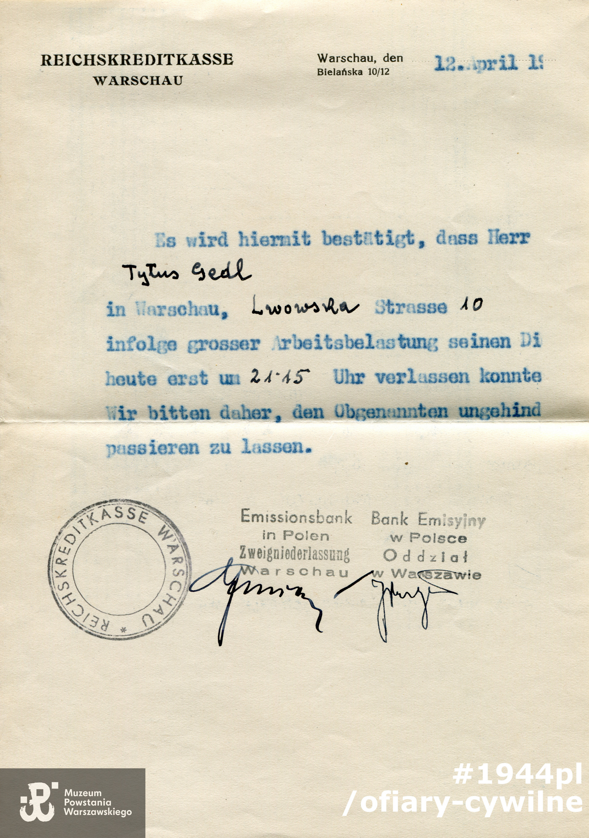 Dokument udostępniony przez syna Pana Marka Gedla