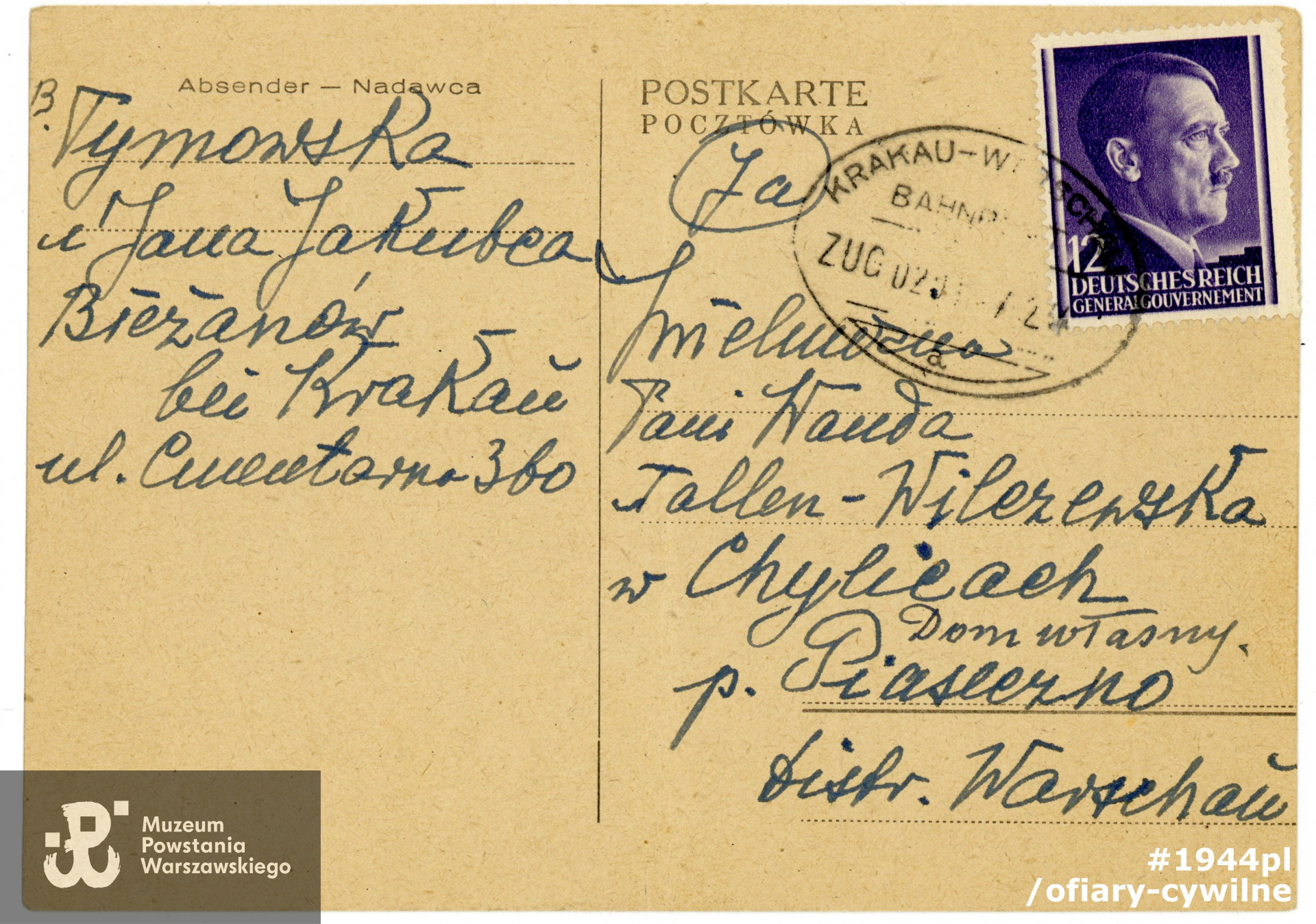 List napisany przez B. Tymowską do Wandy Tallen-Wilczewskiej z zapytaniem na temat losów Zofii Gużewskiej (rewers), zbiory rodzinne